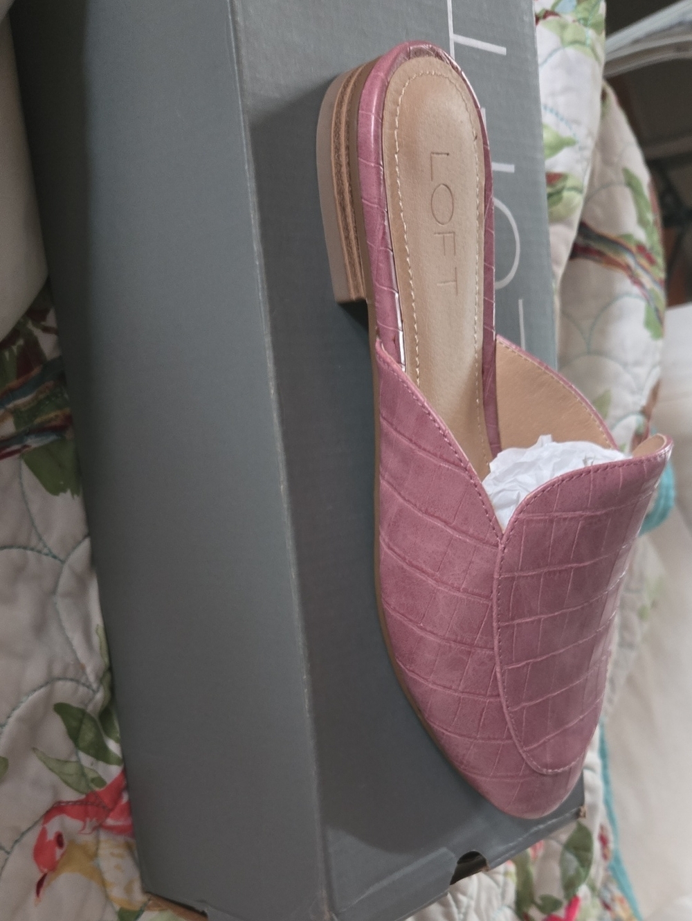 LOFT Mauve Croc-Embossed Slip-On Mules - Picture 3 of 4